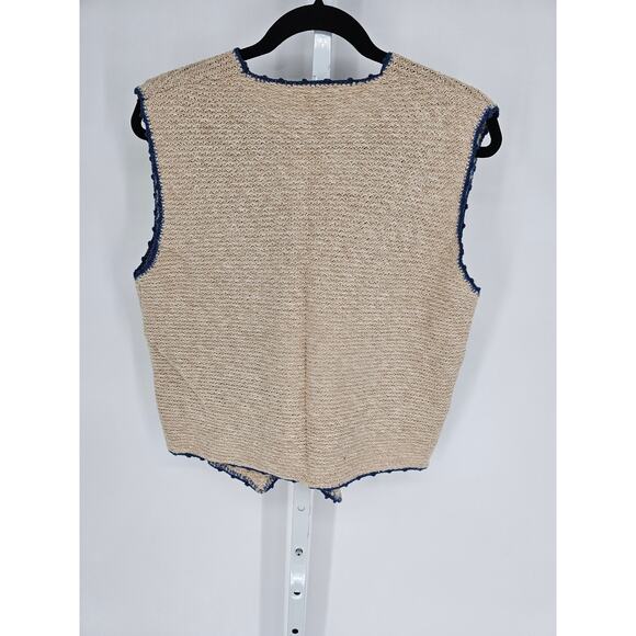 City Blues by Koret Tan Ramie Blend Floral Embroidered Button-Up Vest Size M - Picture 2 of 4